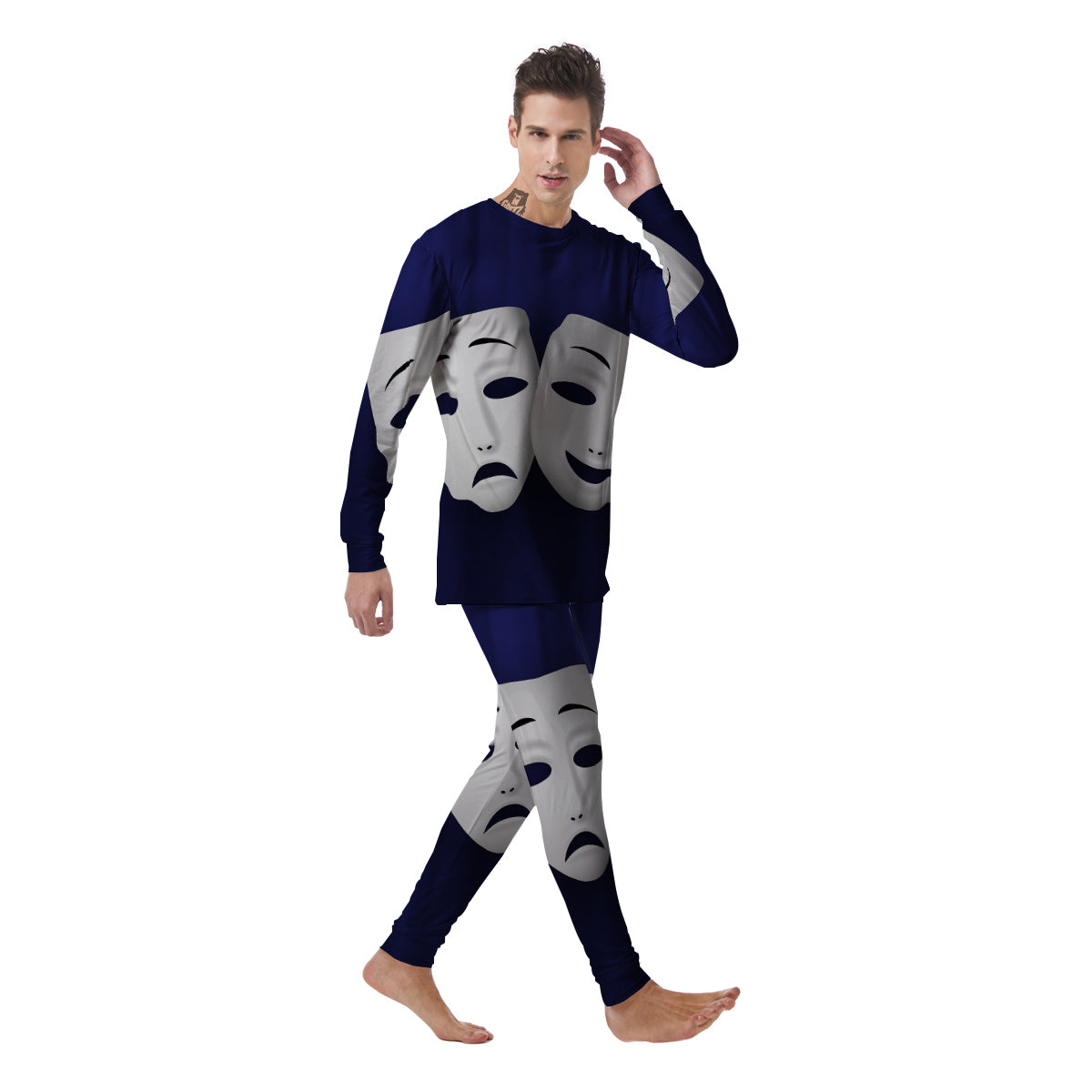 Theater Masks Tragedy And Comedy Print Men's Pajamas-grizzshop