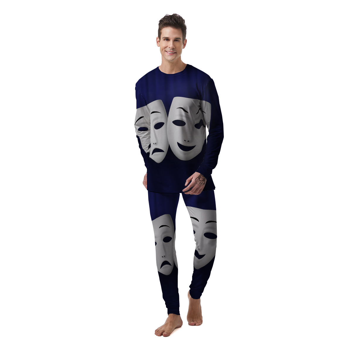 Theater Masks Tragedy And Comedy Print Men's Pajamas-grizzshop