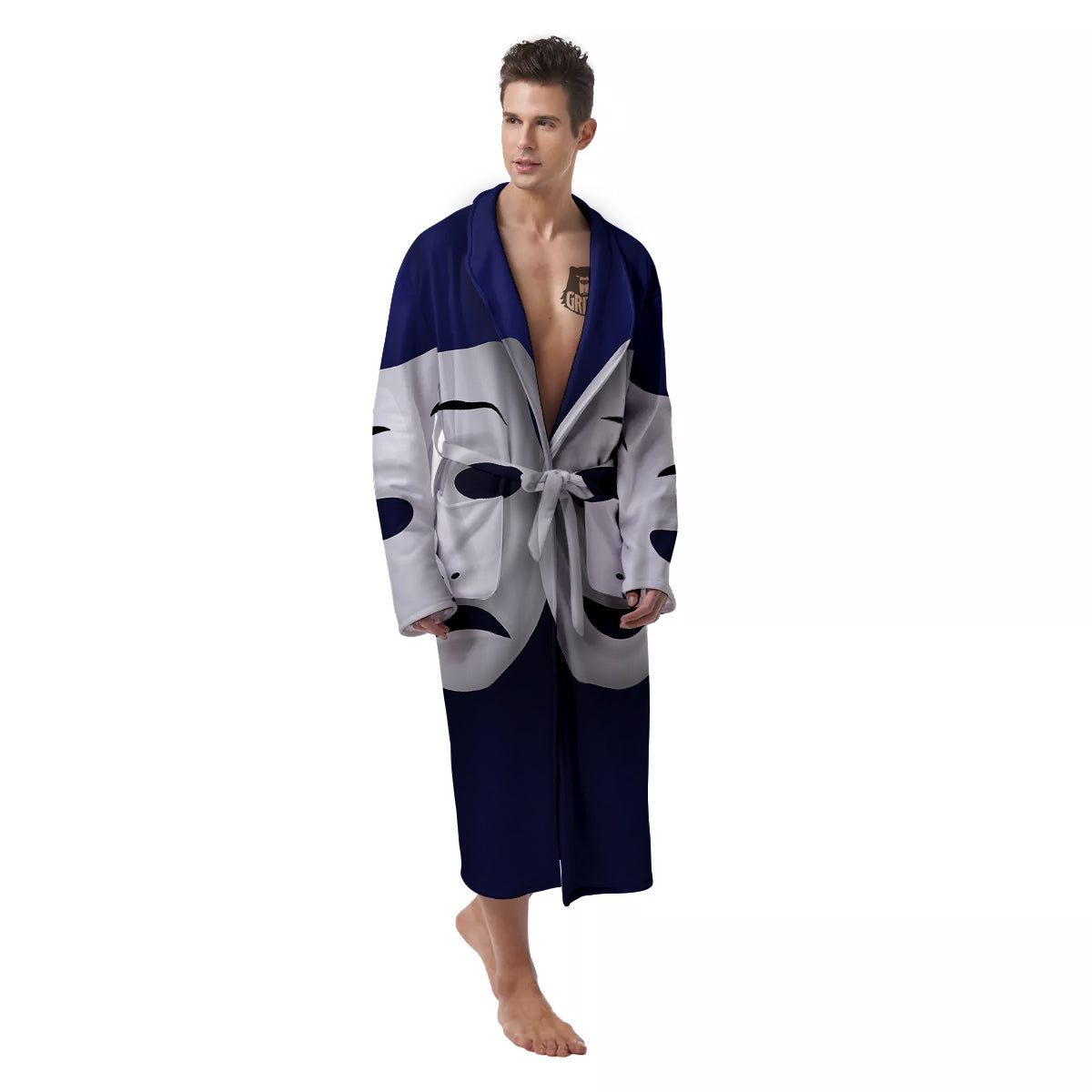 Theater Masks Tragedy And Comedy Print Men's Robe-grizzshop