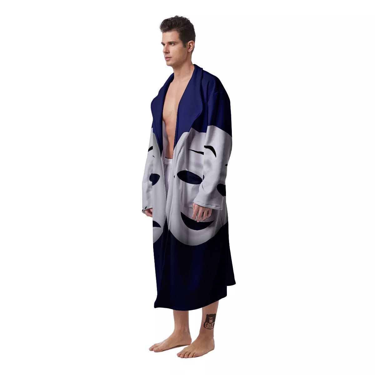 Theater Masks Tragedy And Comedy Print Men's Robe-grizzshop