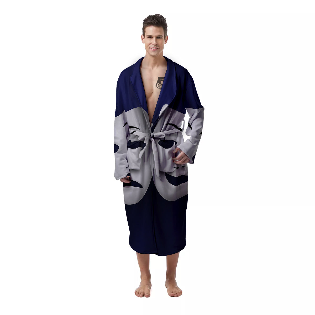 Theater Masks Tragedy And Comedy Print Men's Robe-grizzshop