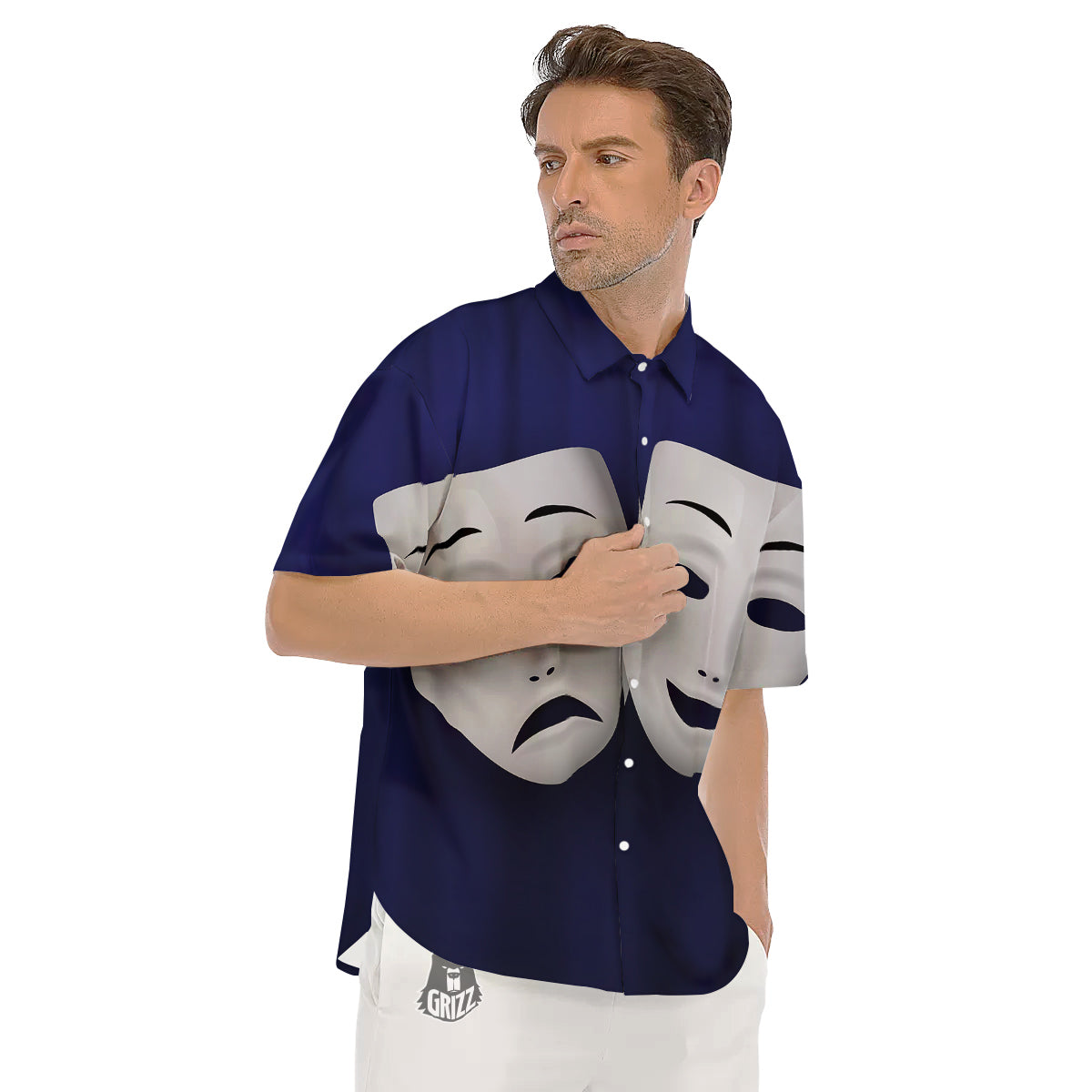 Theater Masks Tragedy And Comedy Print Men's Short Sleeve Shirts-grizzshop