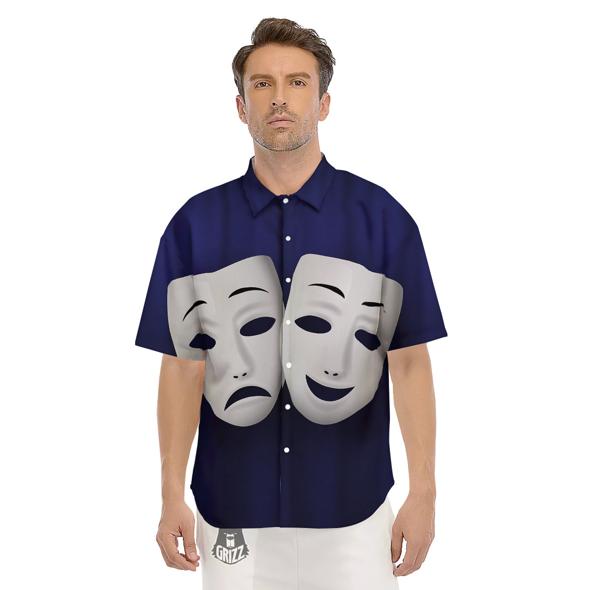 Theater Masks Tragedy And Comedy Print Men's Short Sleeve Shirts-grizzshop