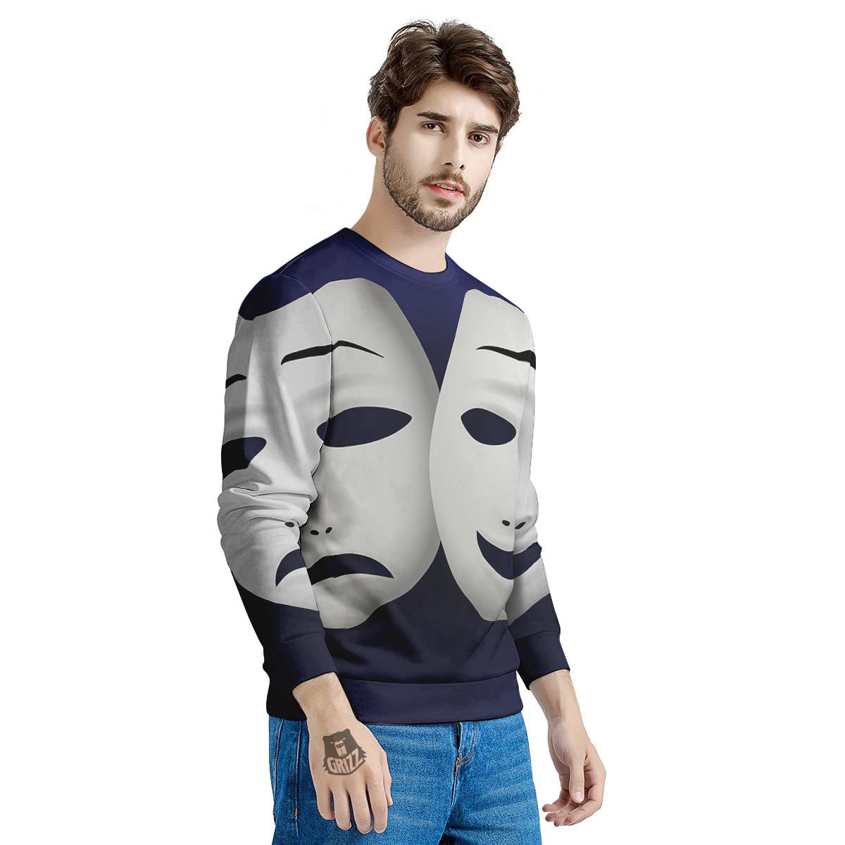 Theater Masks Tragedy And Comedy Print Men's Sweatshirt-grizzshop