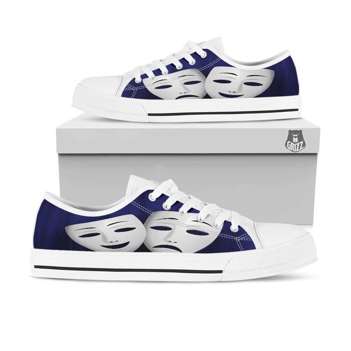 Theater Masks Tragedy And Comedy Print White Low Top Shoes-grizzshop