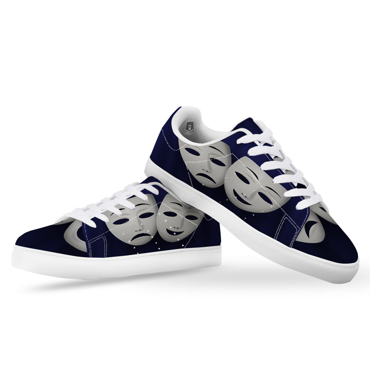Theater Masks Tragedy And Comedy Print White Low Top Sneakers-grizzshop