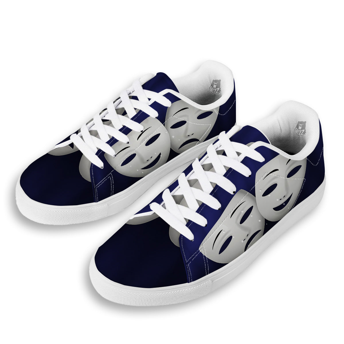 Theater Masks Tragedy And Comedy Print White Low Top Sneakers-grizzshop