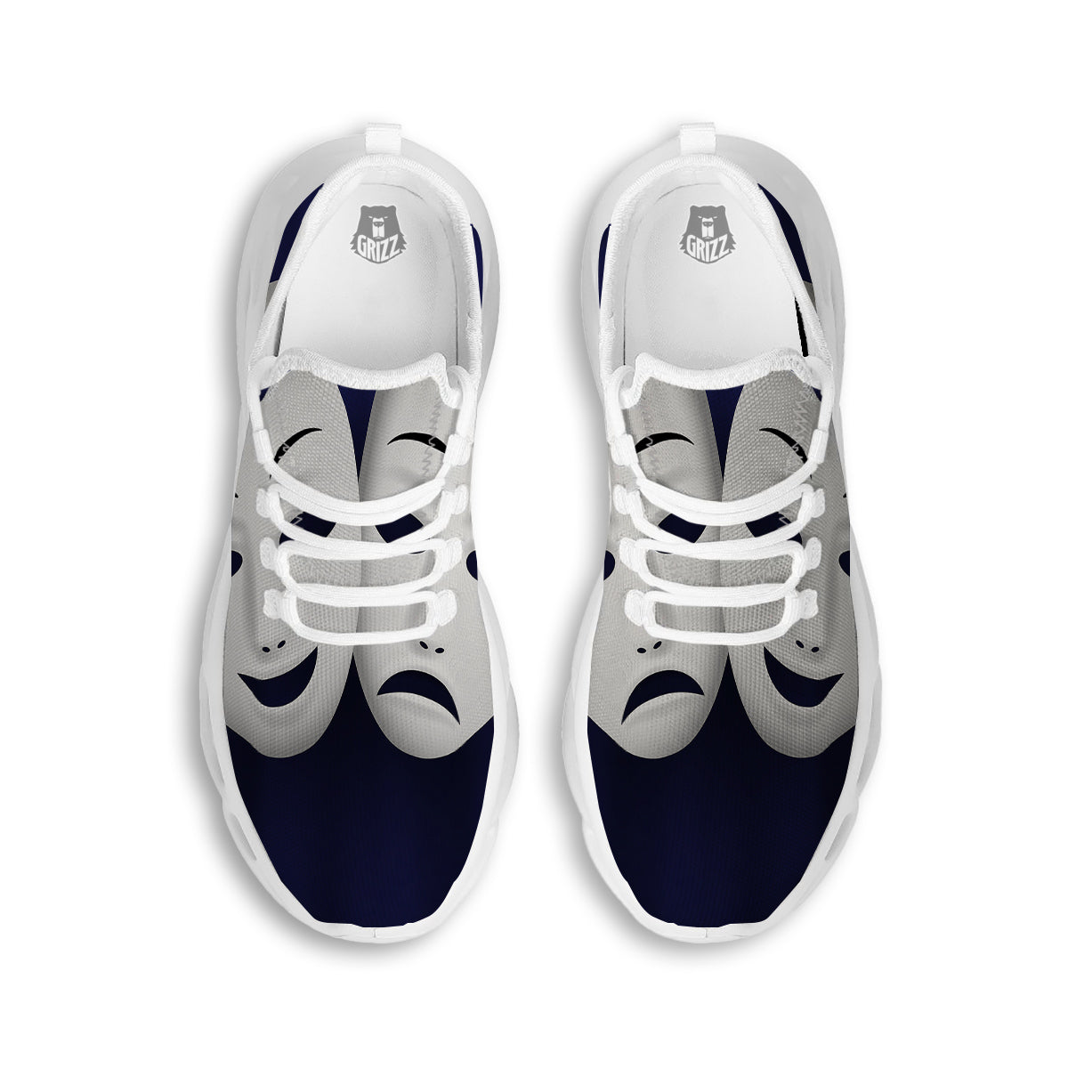Theater Masks Tragedy And Comedy Print White Running Shoes-grizzshop