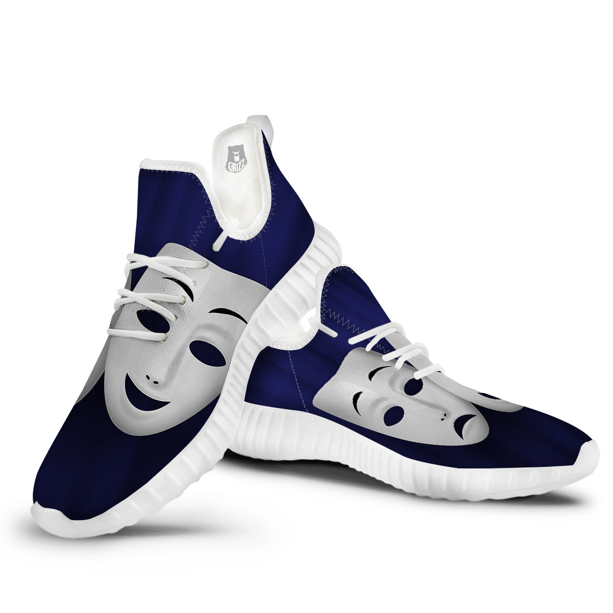 Theater Masks Tragedy And Comedy Print White Walking Shoes-grizzshop