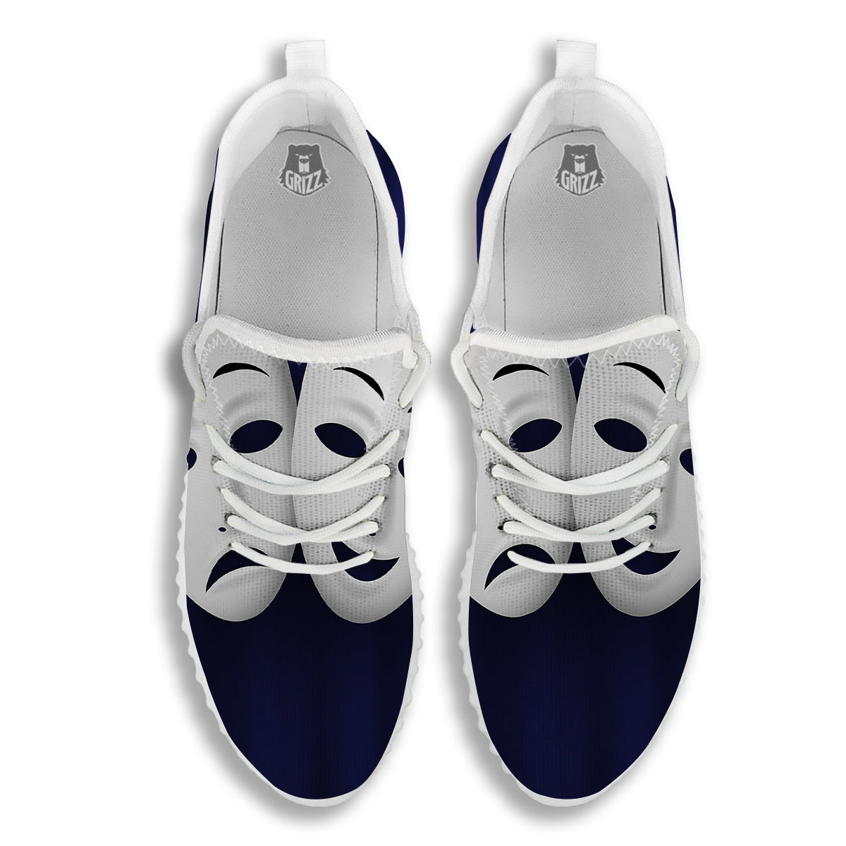 Theater Masks Tragedy And Comedy Print White Walking Shoes-grizzshop
