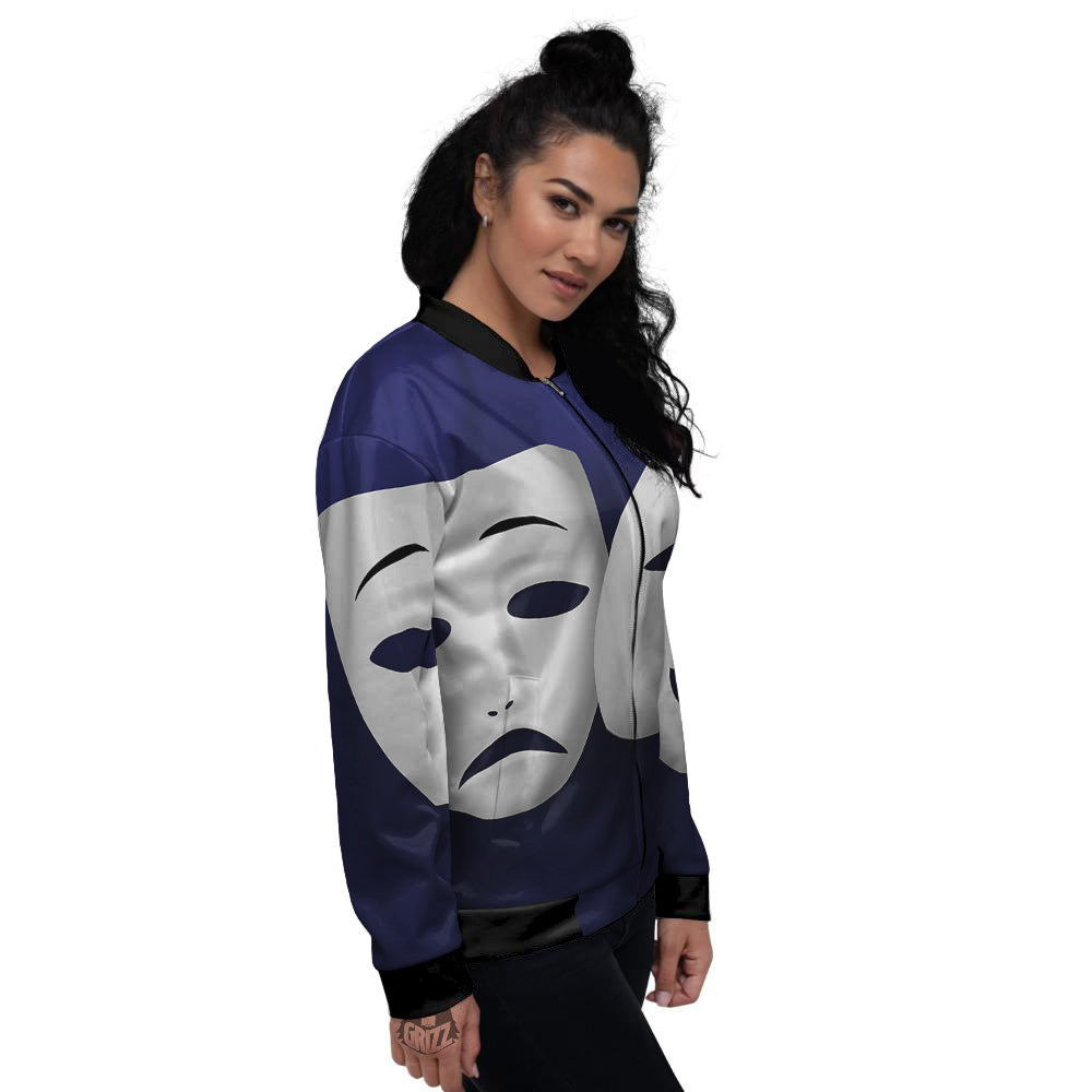 Theater Masks Tragedy And Comedy Print Women's Bomber Jacket-grizzshop