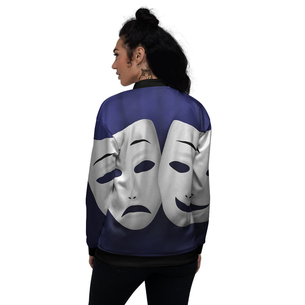 Theater Masks Tragedy And Comedy Print Women's Bomber Jacket-grizzshop