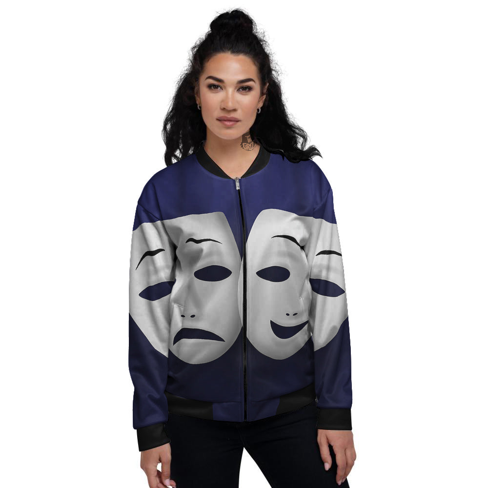 Theater Masks Tragedy And Comedy Print Women's Bomber Jacket-grizzshop