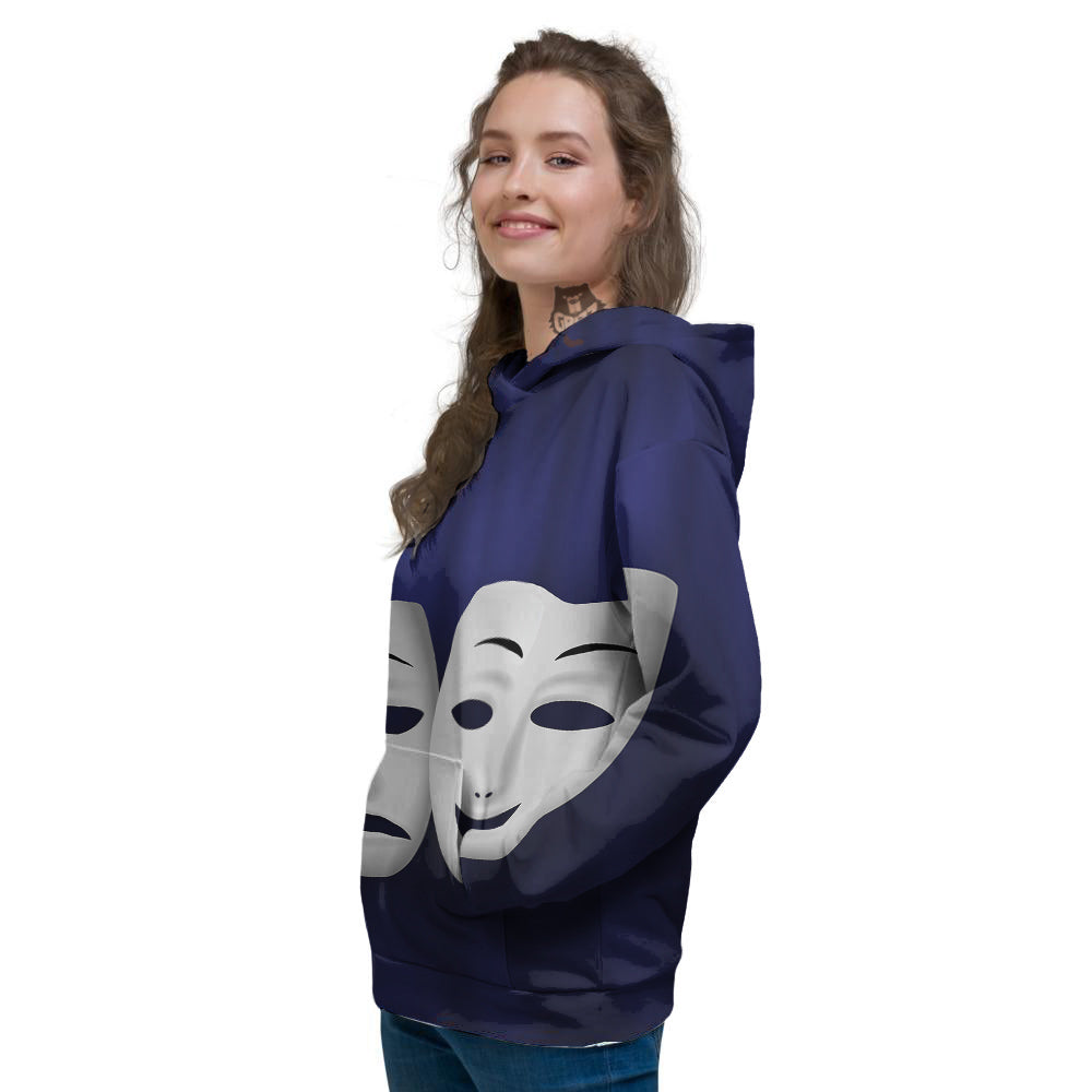 Theater Masks Tragedy And Comedy Print Women's Hoodie-grizzshop