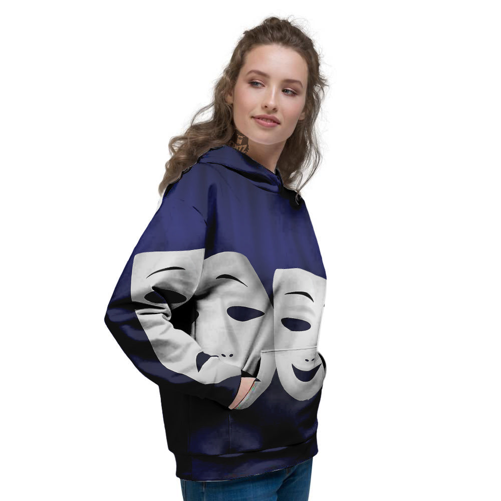 Theater Masks Tragedy And Comedy Print Women's Hoodie-grizzshop