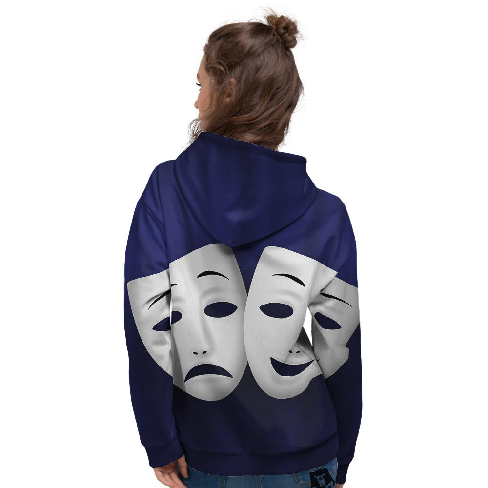 Theater Masks Tragedy And Comedy Print Women's Hoodie-grizzshop