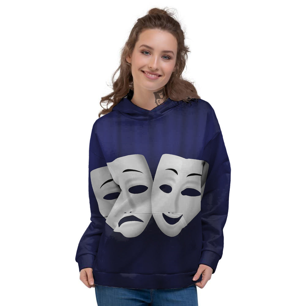 Theater Masks Tragedy And Comedy Print Women's Hoodie-grizzshop