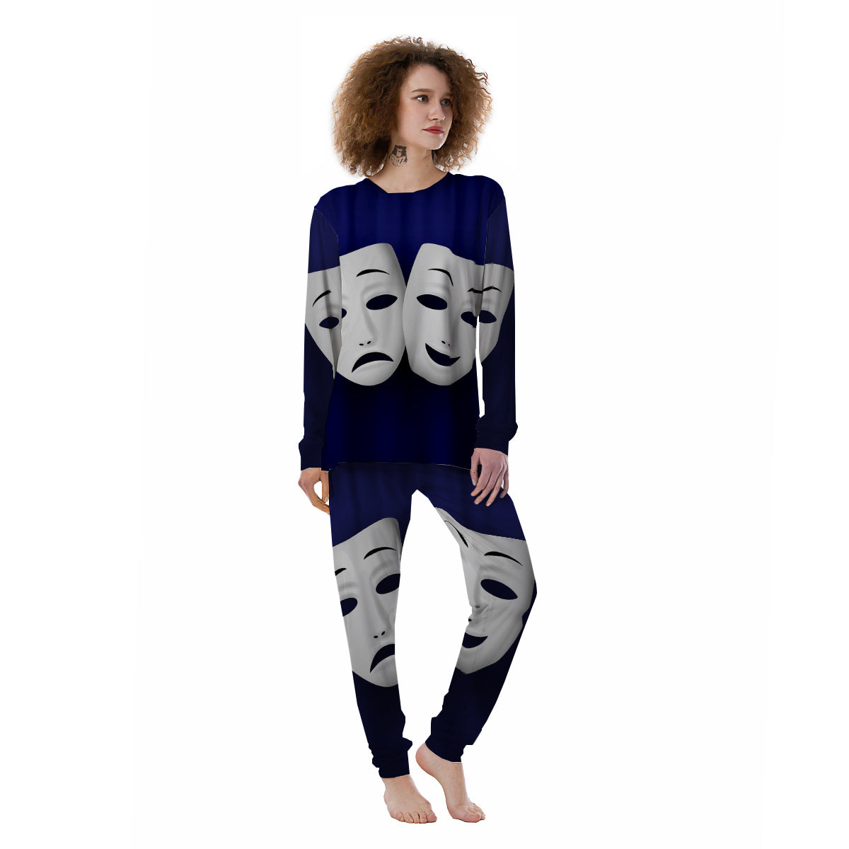 Theater Masks Tragedy And Comedy Print Women's Pajamas-grizzshop