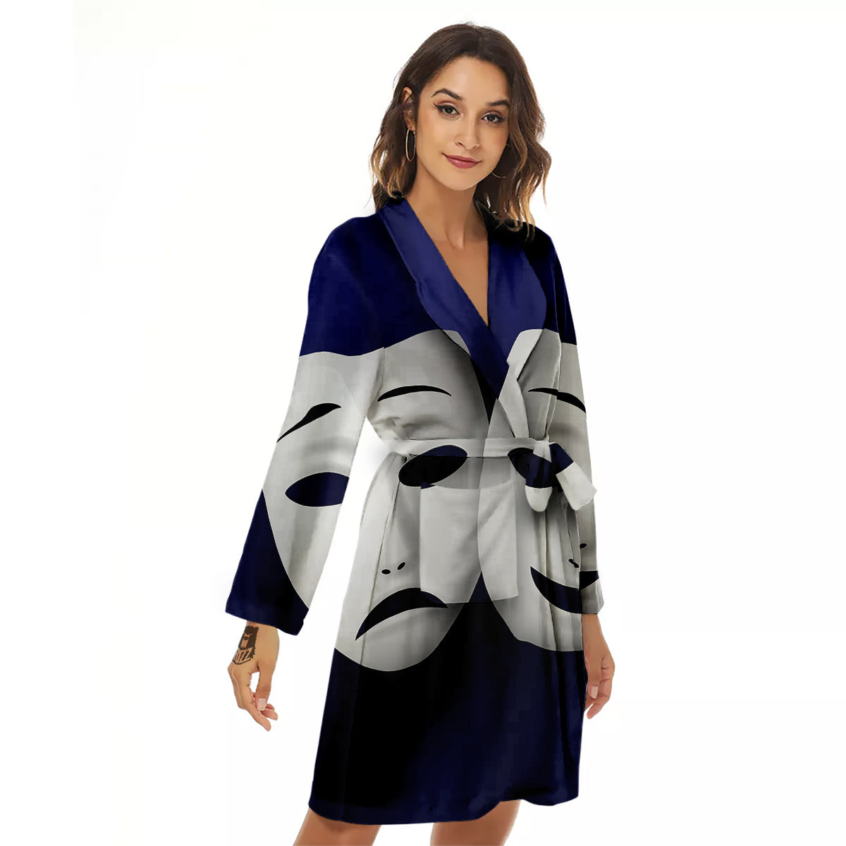Theater Masks Tragedy And Comedy Print Women's Robe-grizzshop