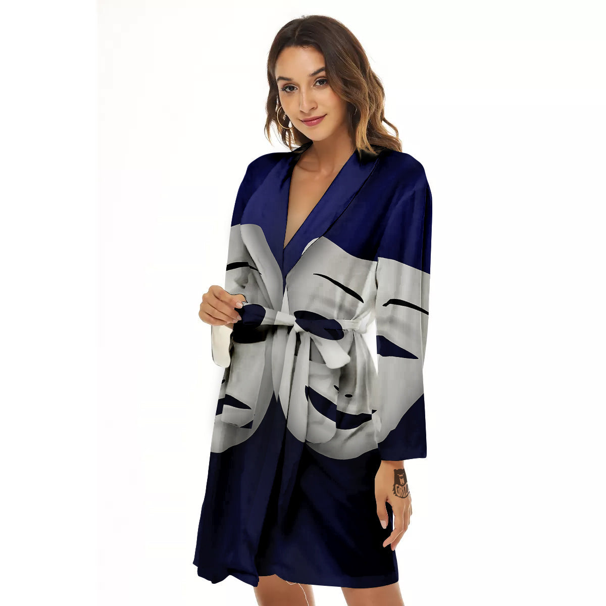 Theater Masks Tragedy And Comedy Print Women's Robe-grizzshop