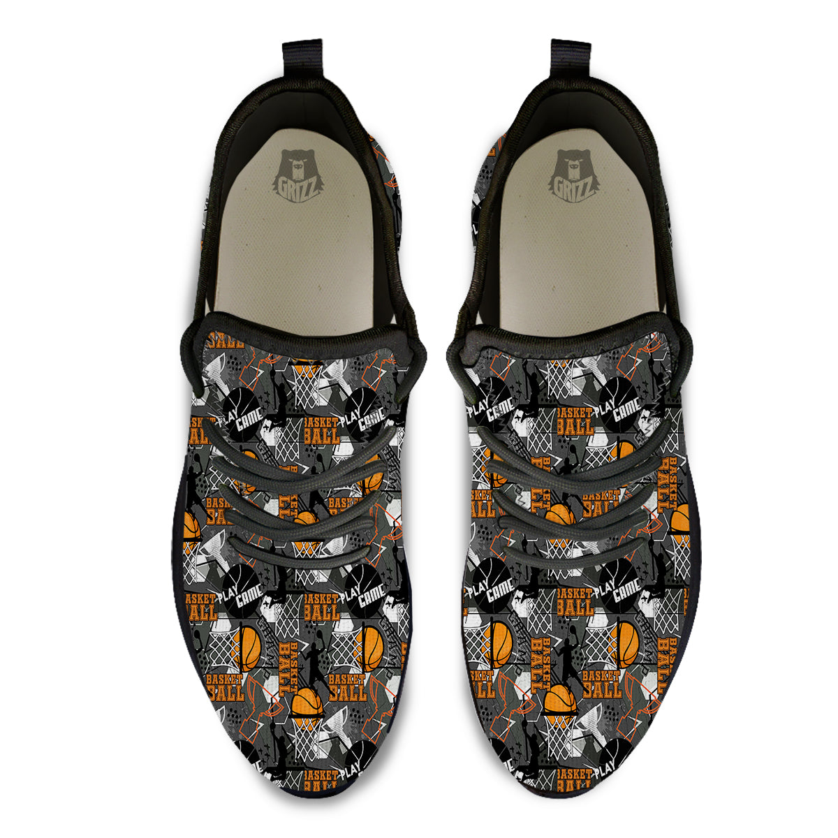 Theme Basketball Print Pattern Black Athletic Shoes-grizzshop