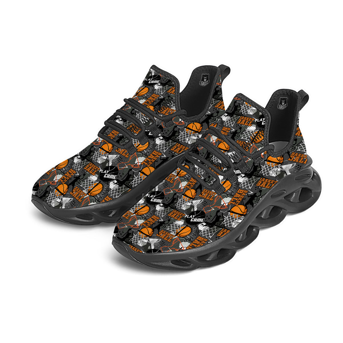 Theme Basketball Print Pattern Black Running Shoes-grizzshop