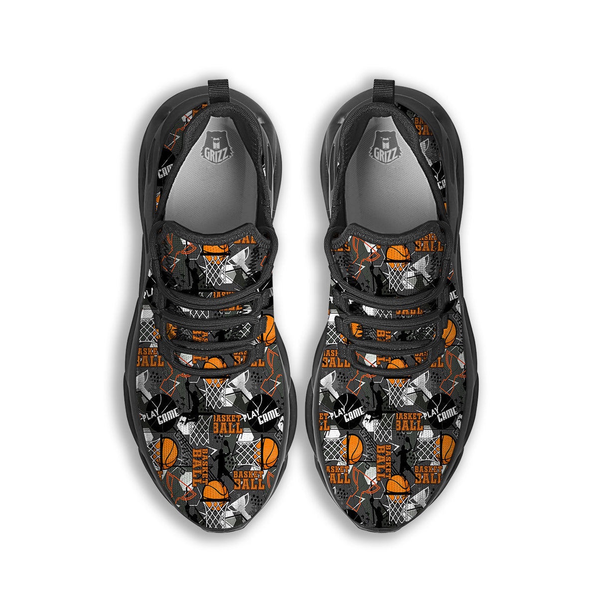 Theme Basketball Print Pattern Black Running Shoes-grizzshop