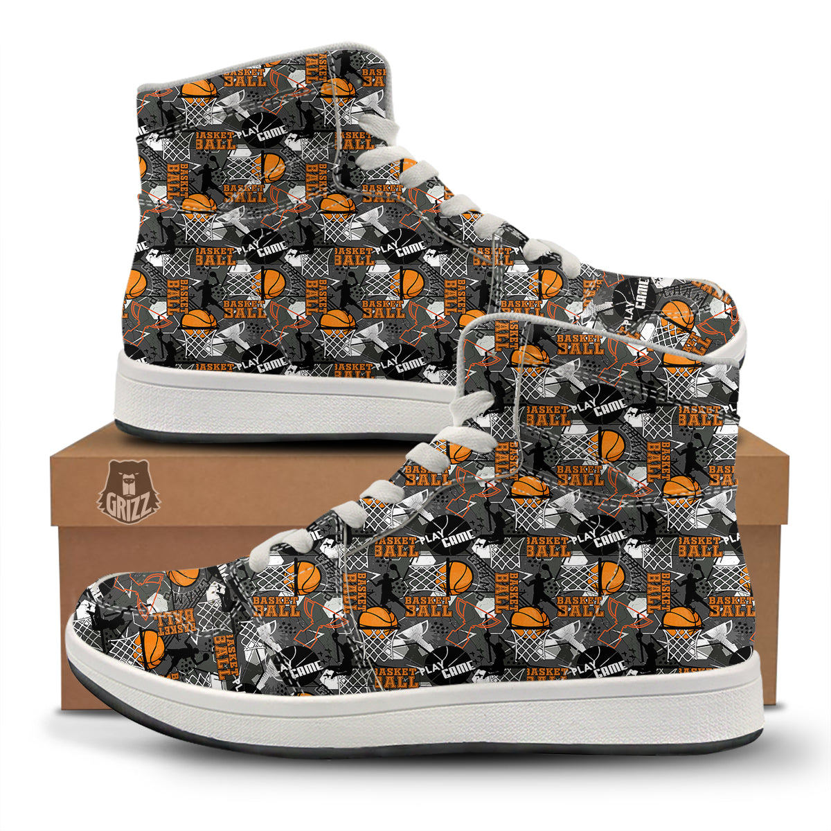 Theme Basketball Print Pattern High Top Sneakers-grizzshop