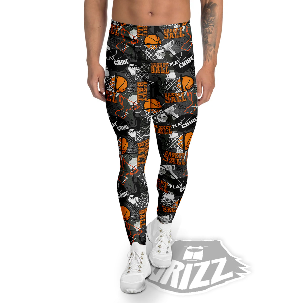 Theme Basketball Print Pattern Men's Leggings-grizzshop