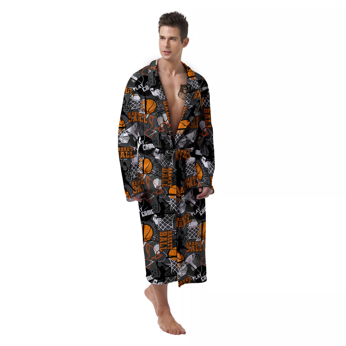 Theme Basketball Print Pattern Men's Robe-grizzshop