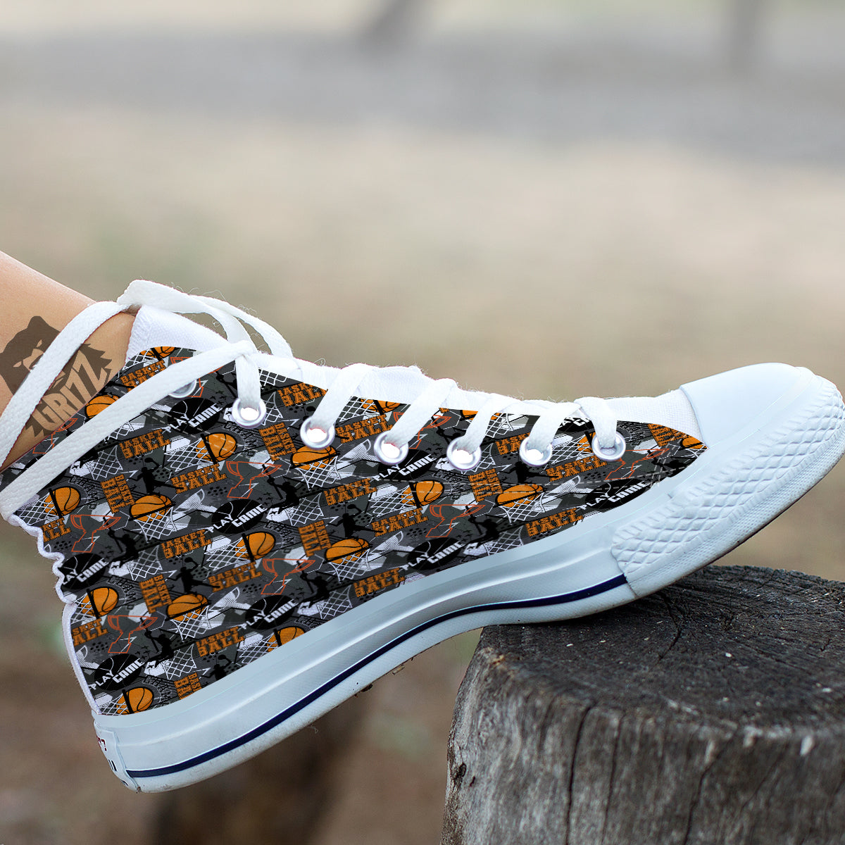 Theme Basketball Print Pattern White High Top Shoes-grizzshop