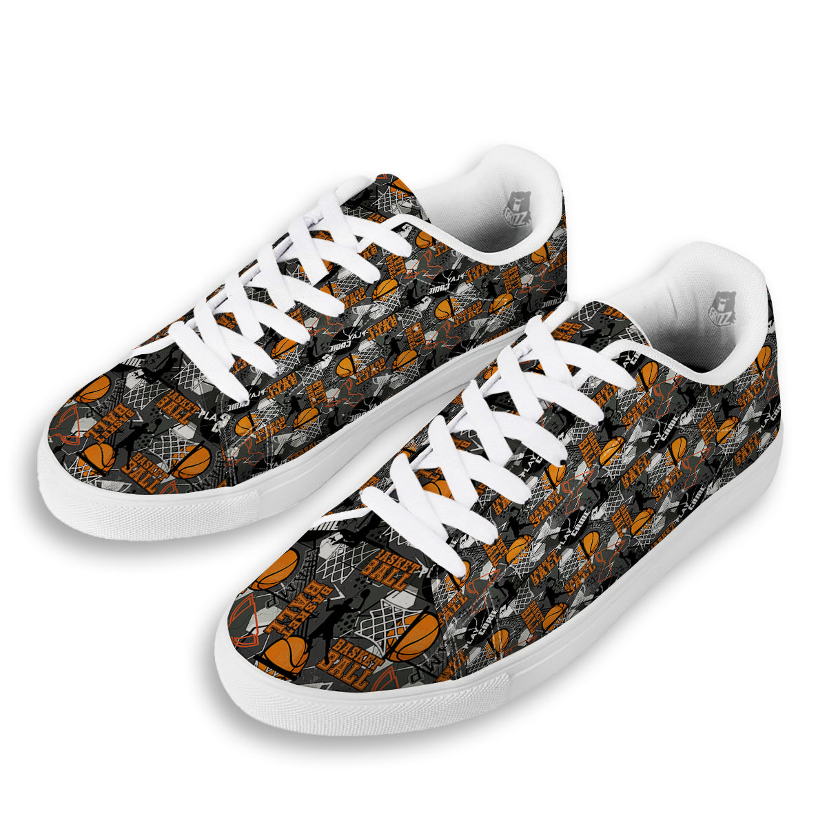 Theme Basketball Print Pattern White Low Top Sneakers-grizzshop