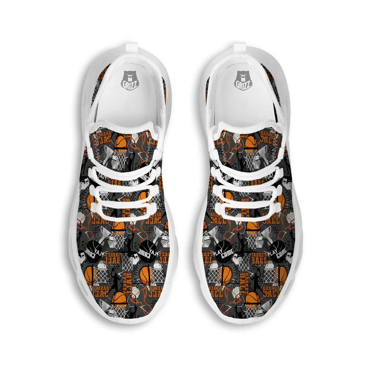 Theme Basketball Print Pattern White Running Shoes-grizzshop