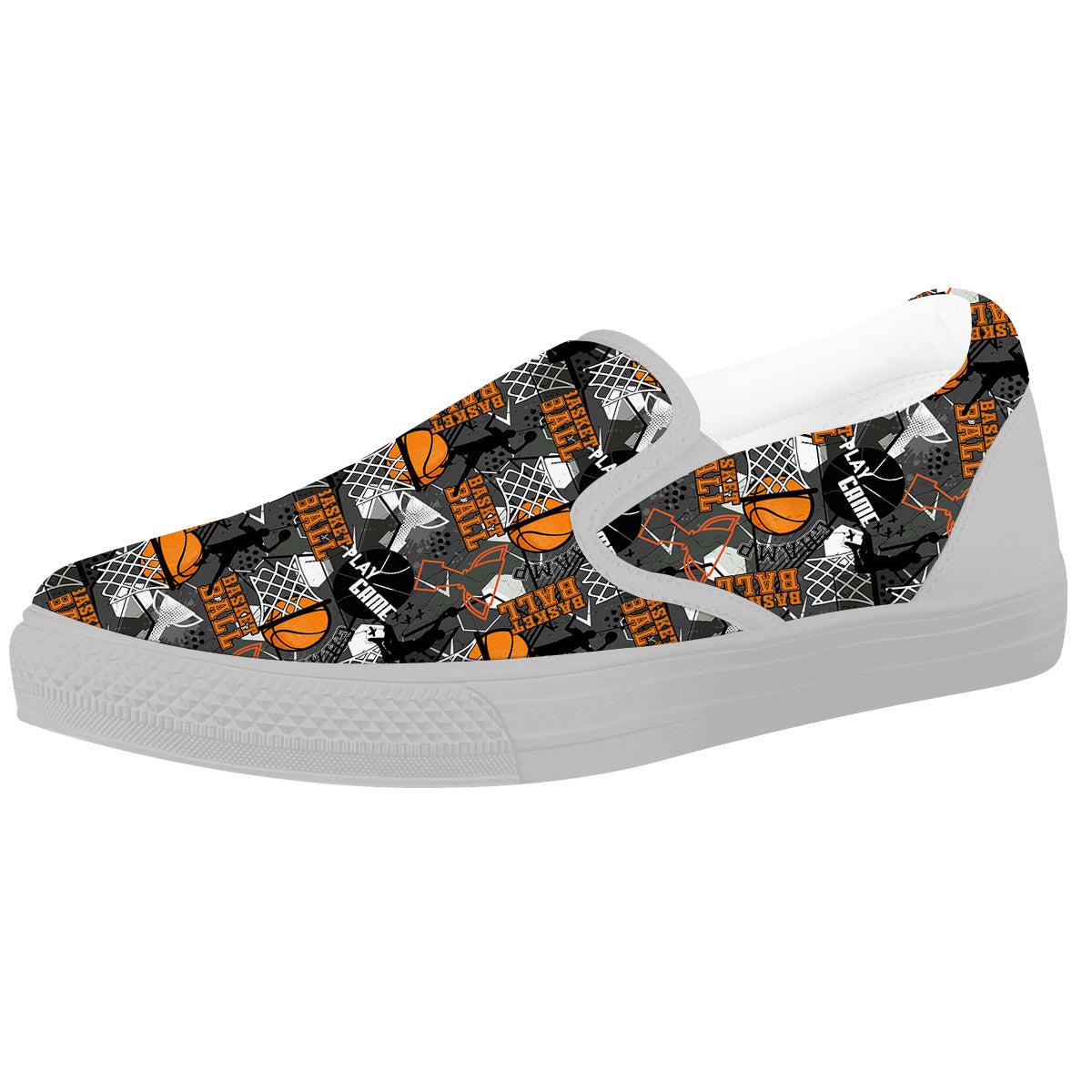 Theme Basketball Print Pattern White Slip On Shoes-grizzshop