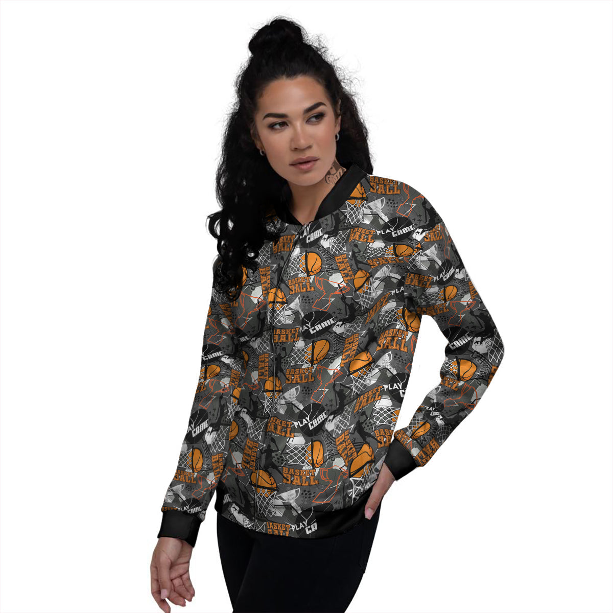 Theme Basketball Print Pattern Women's Bomber Jacket-grizzshop