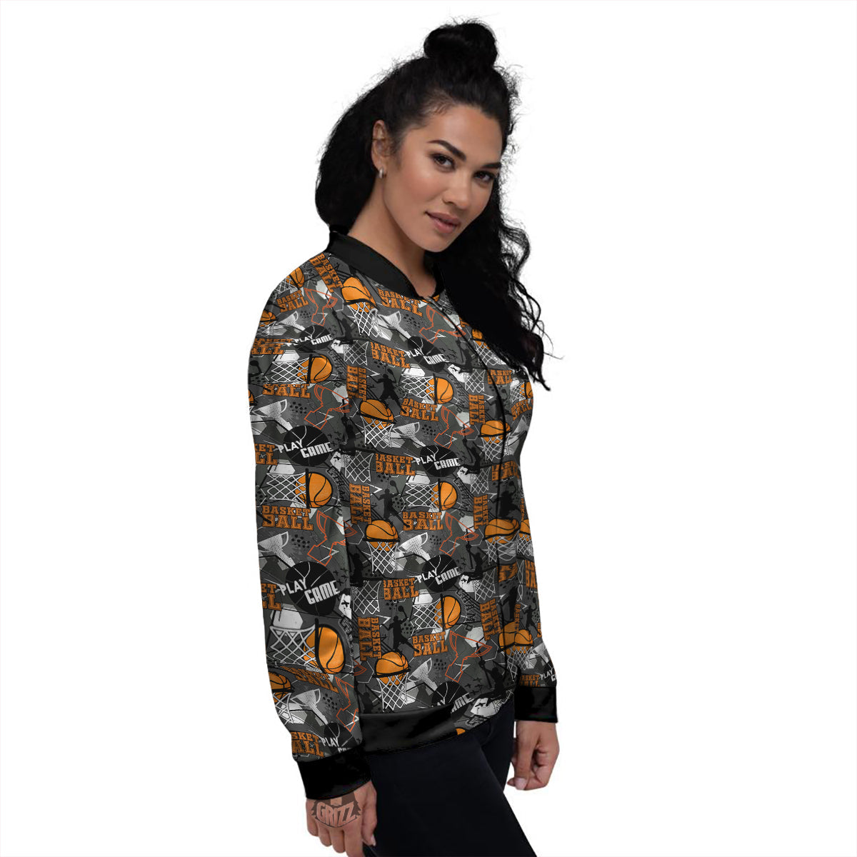 Theme Basketball Print Pattern Women's Bomber Jacket-grizzshop