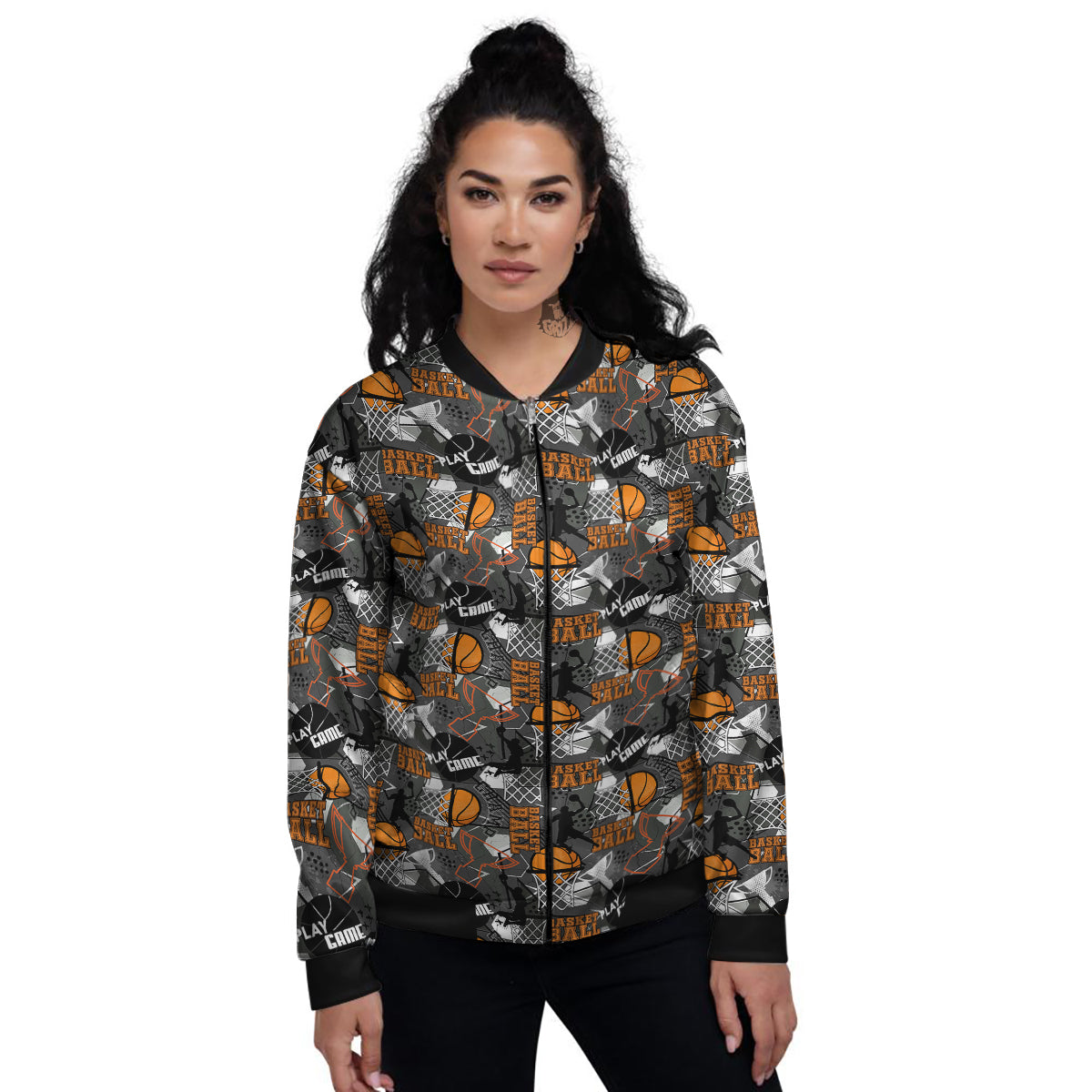 Theme Basketball Print Pattern Women's Bomber Jacket-grizzshop