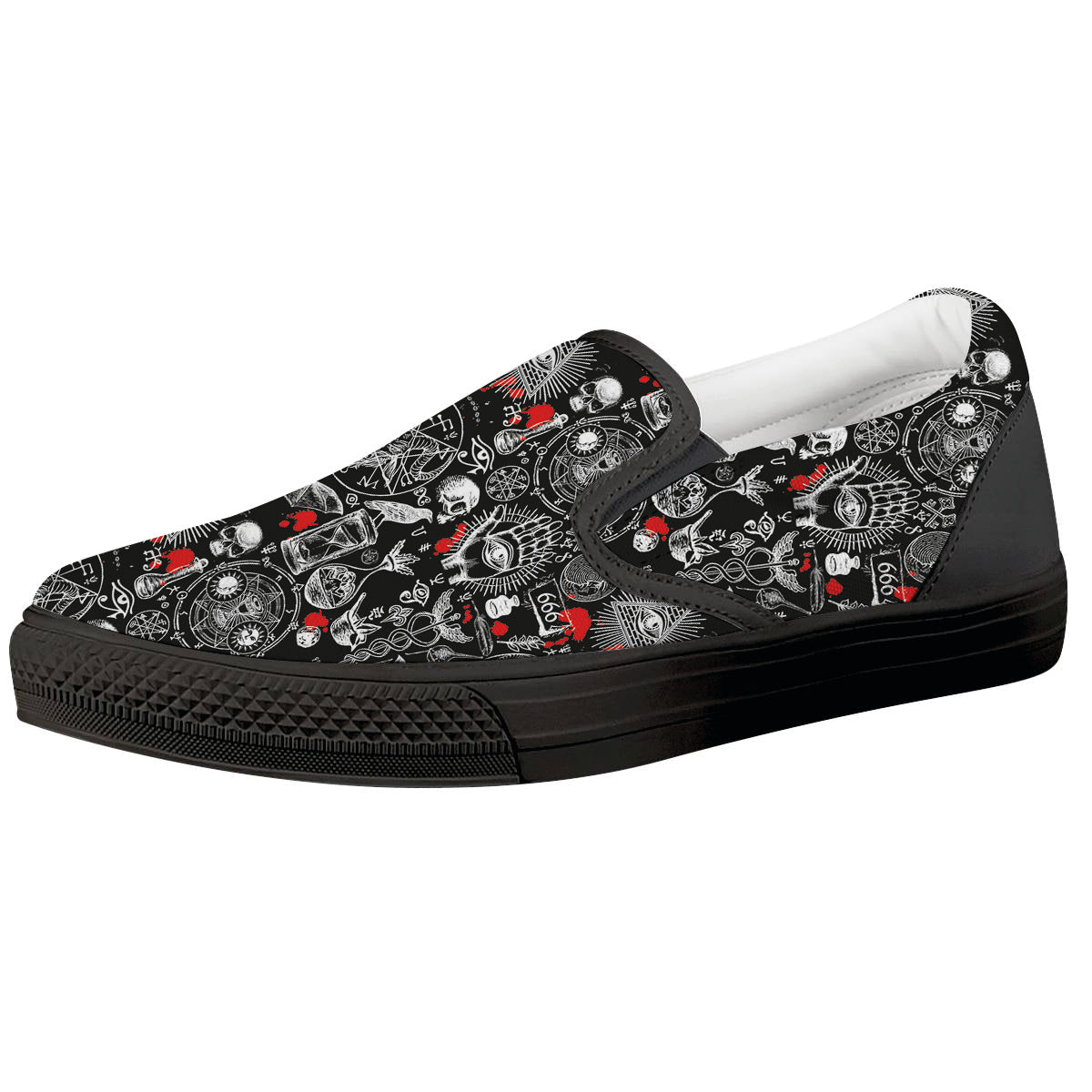 Theme Of Satanism Print Pattern Black Slip On Shoes-grizzshop