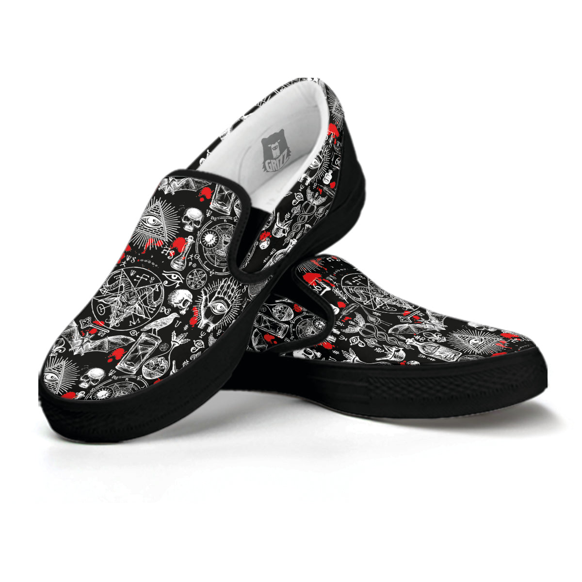 Theme Of Satanism Print Pattern Black Slip On Shoes-grizzshop