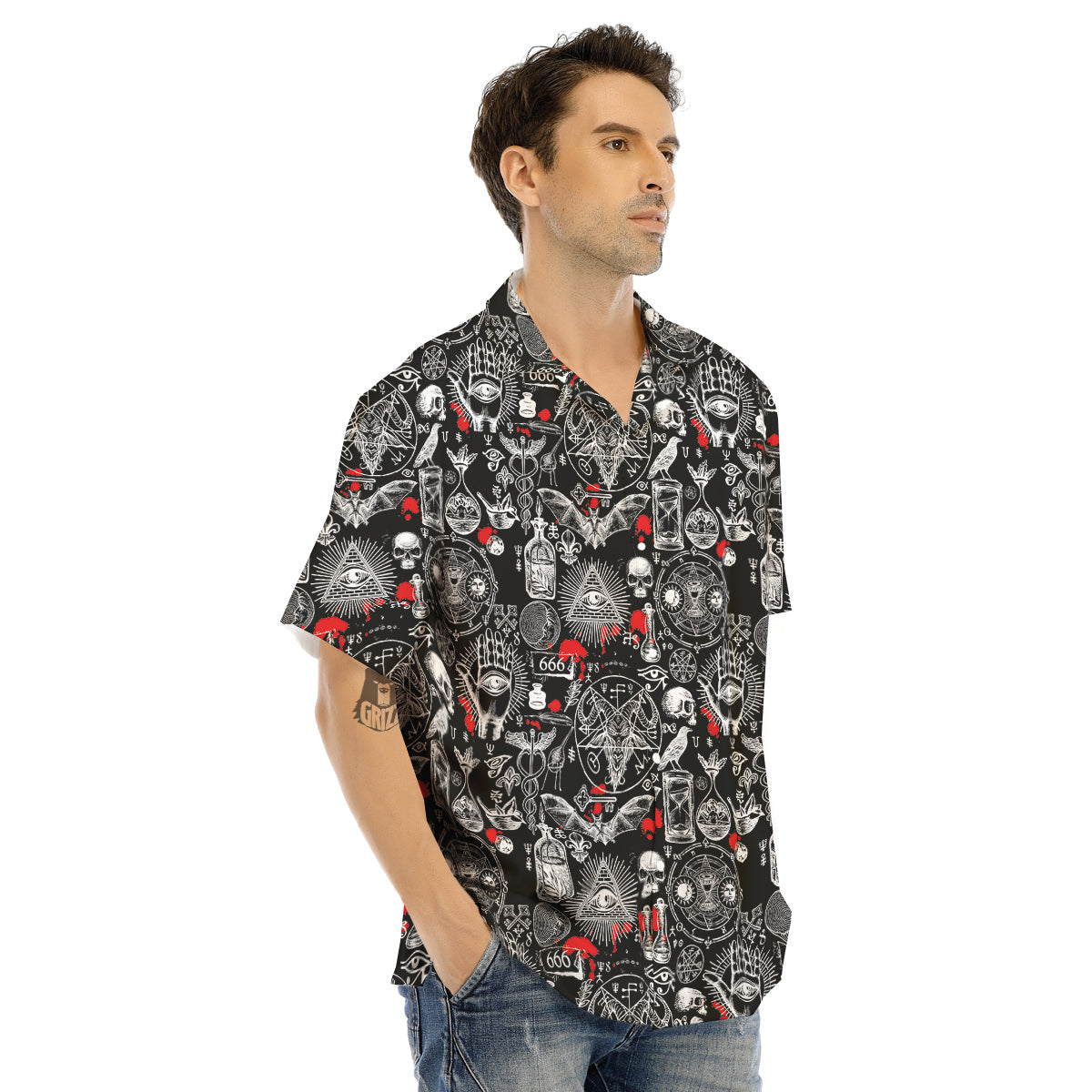 Theme Of Satanism Print Pattern Men's Hawaiian Shirt-grizzshop