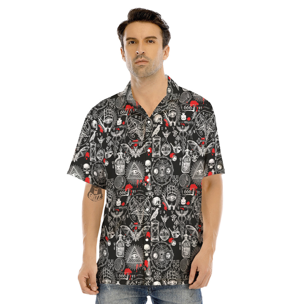 Theme Of Satanism Print Pattern Men's Hawaiian Shirt-grizzshop