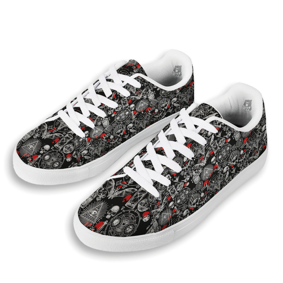 Theme Of Satanism Print Pattern White Low Top Sneakers-grizzshop