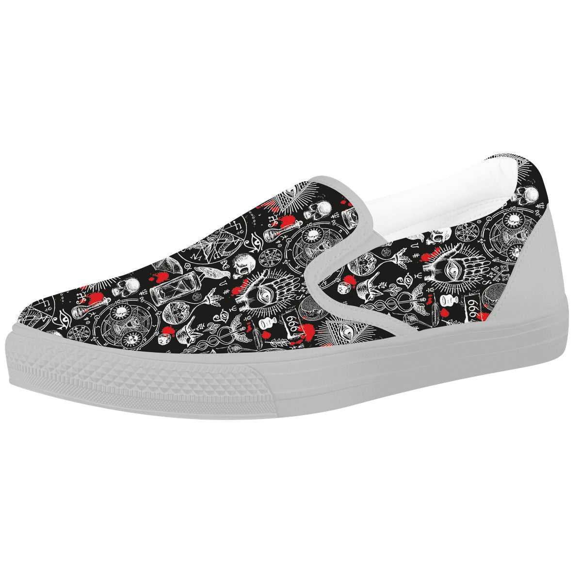 Theme Of Satanism Print Pattern White Slip On Shoes-grizzshop