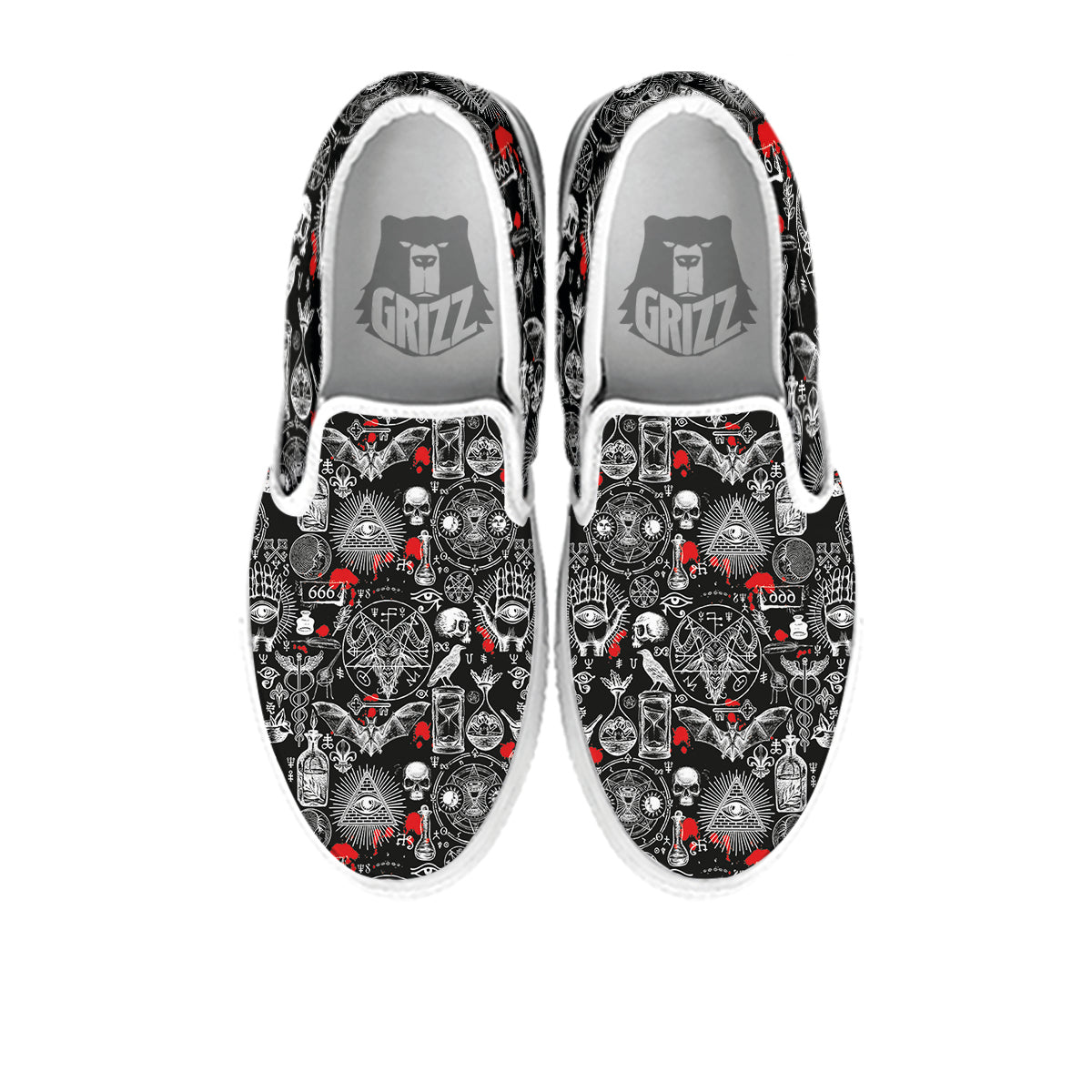 Theme Of Satanism Print Pattern White Slip On Shoes-grizzshop