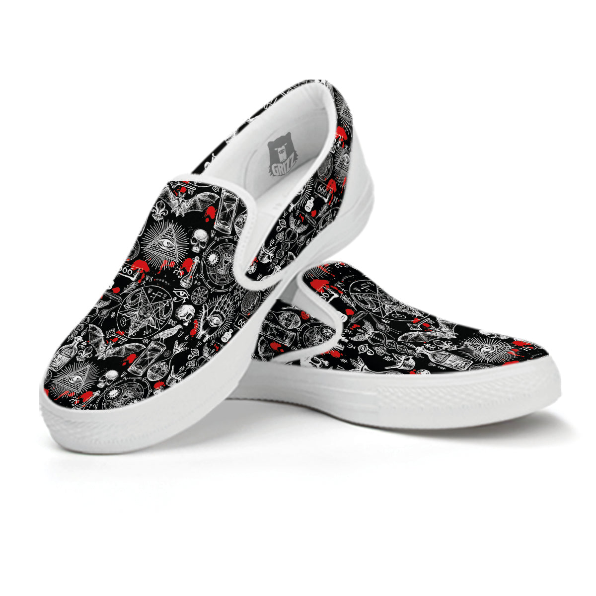 Theme Of Satanism Print Pattern White Slip On Shoes-grizzshop