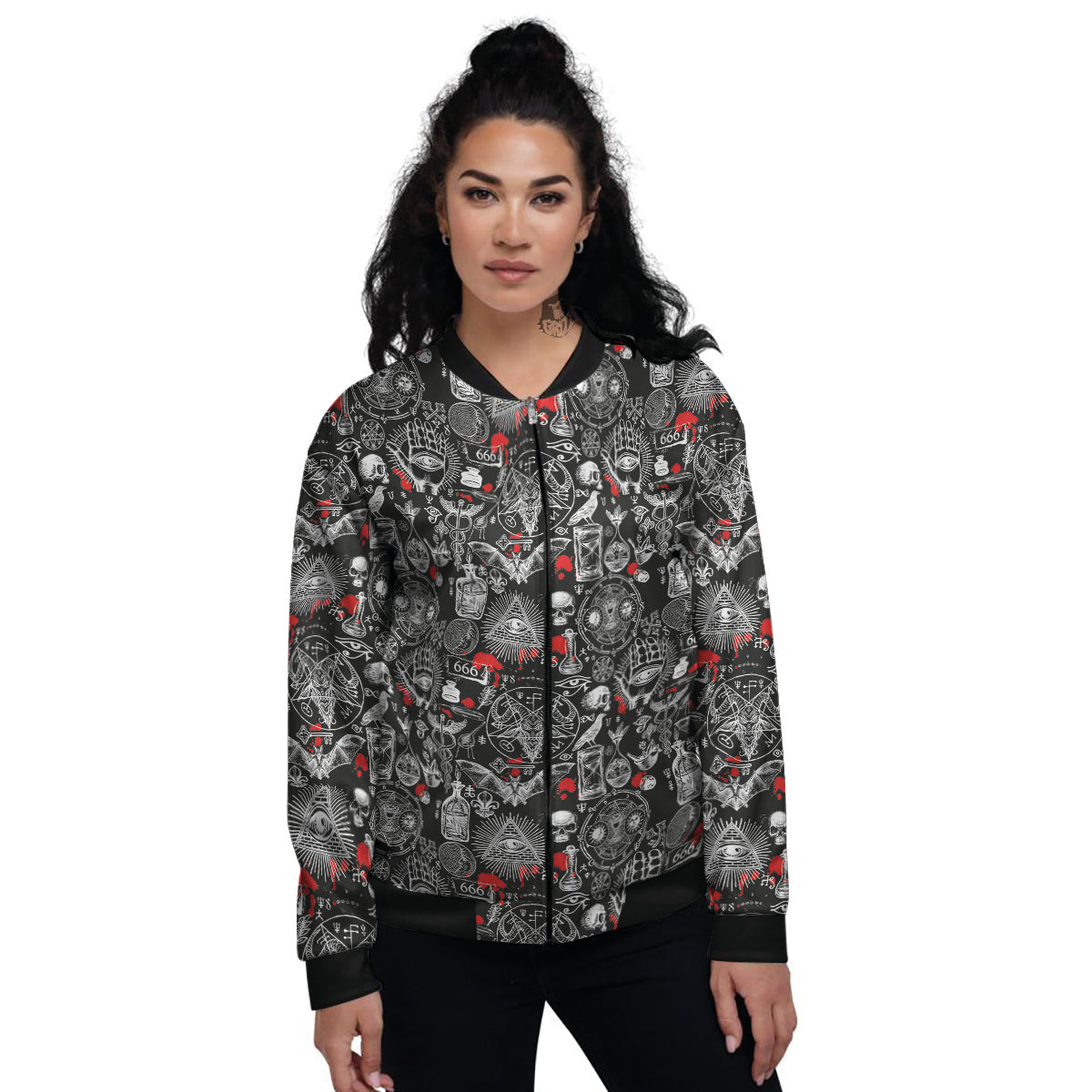 Theme Of Satanism Print Pattern Women's Bomber Jacket-grizzshop