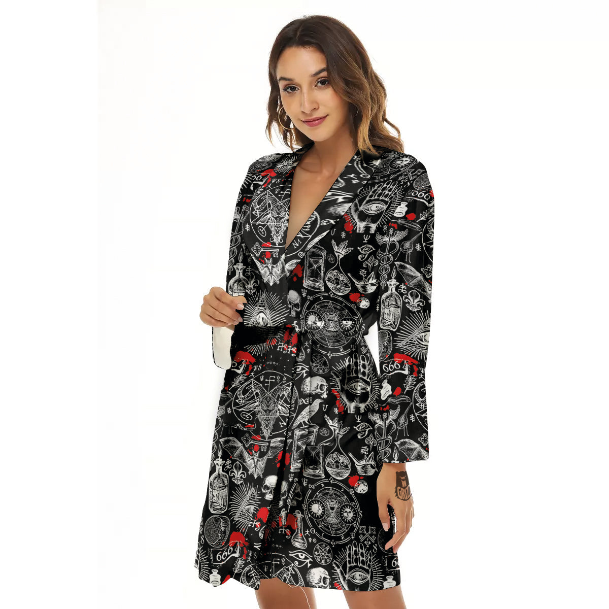 Theme Of Satanism Print Pattern Women's Robe-grizzshop