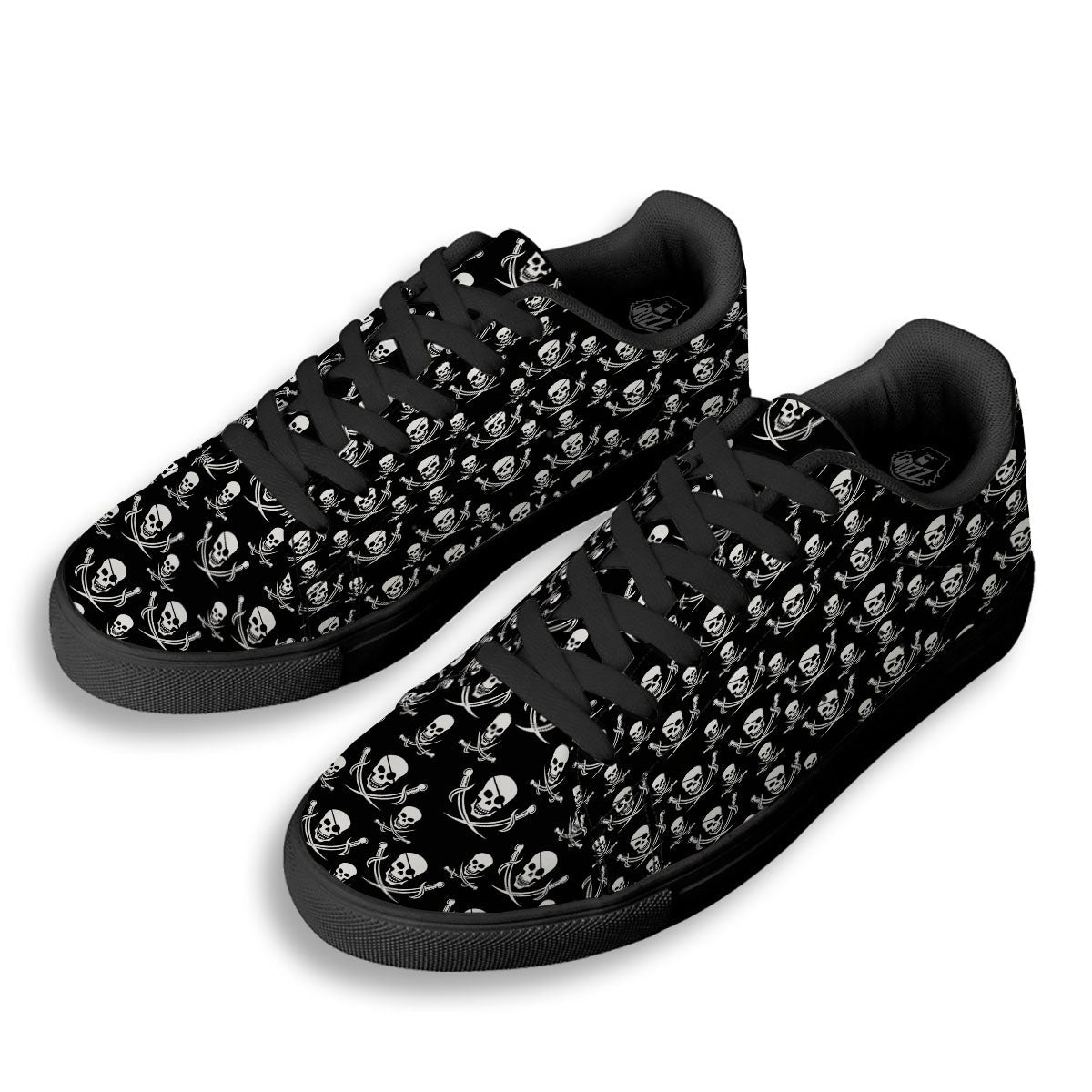 Theme Pirate Print Pattern Black Low Top Sneakers-grizzshop