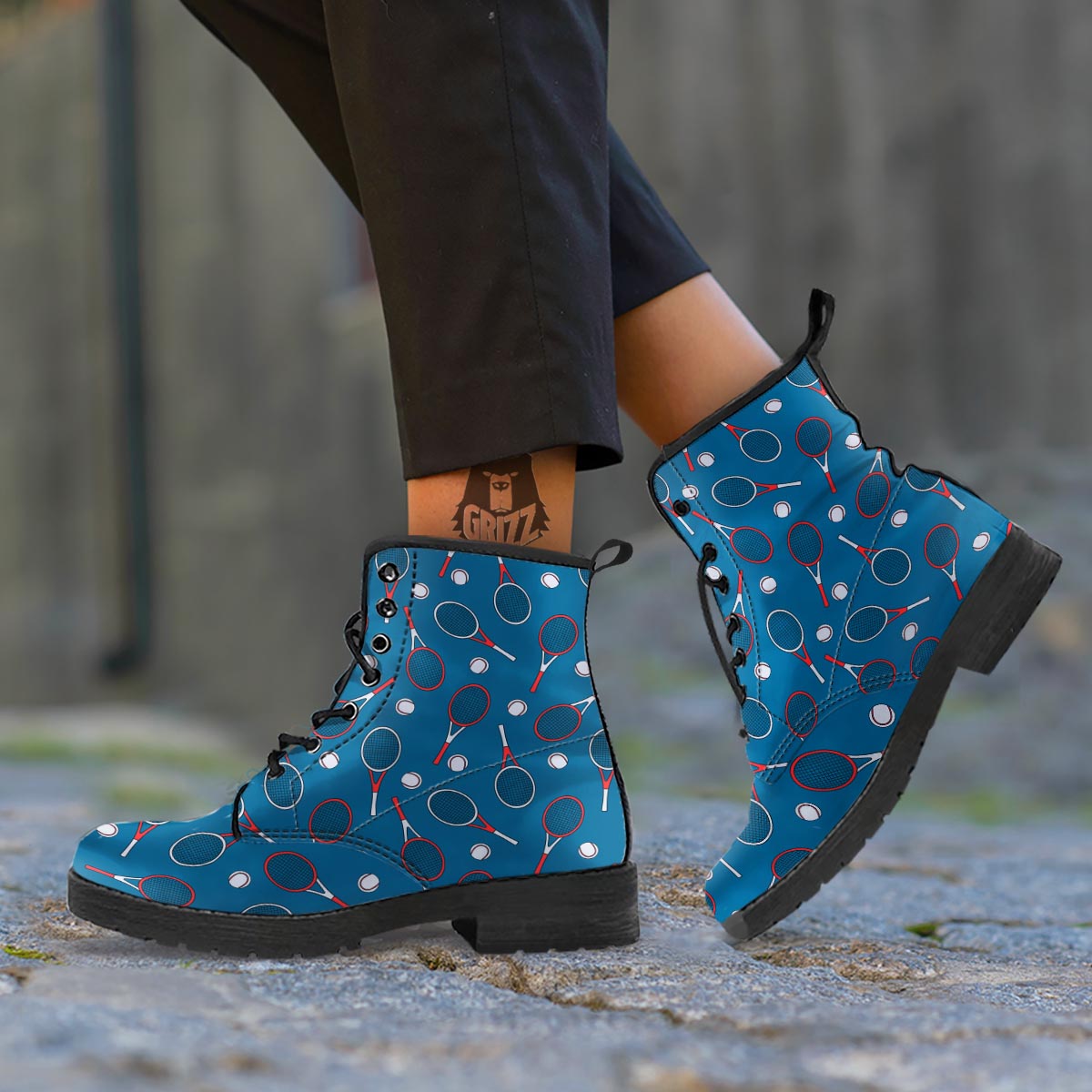 Theme Tennis Print Pattern Leather Boots-grizzshop