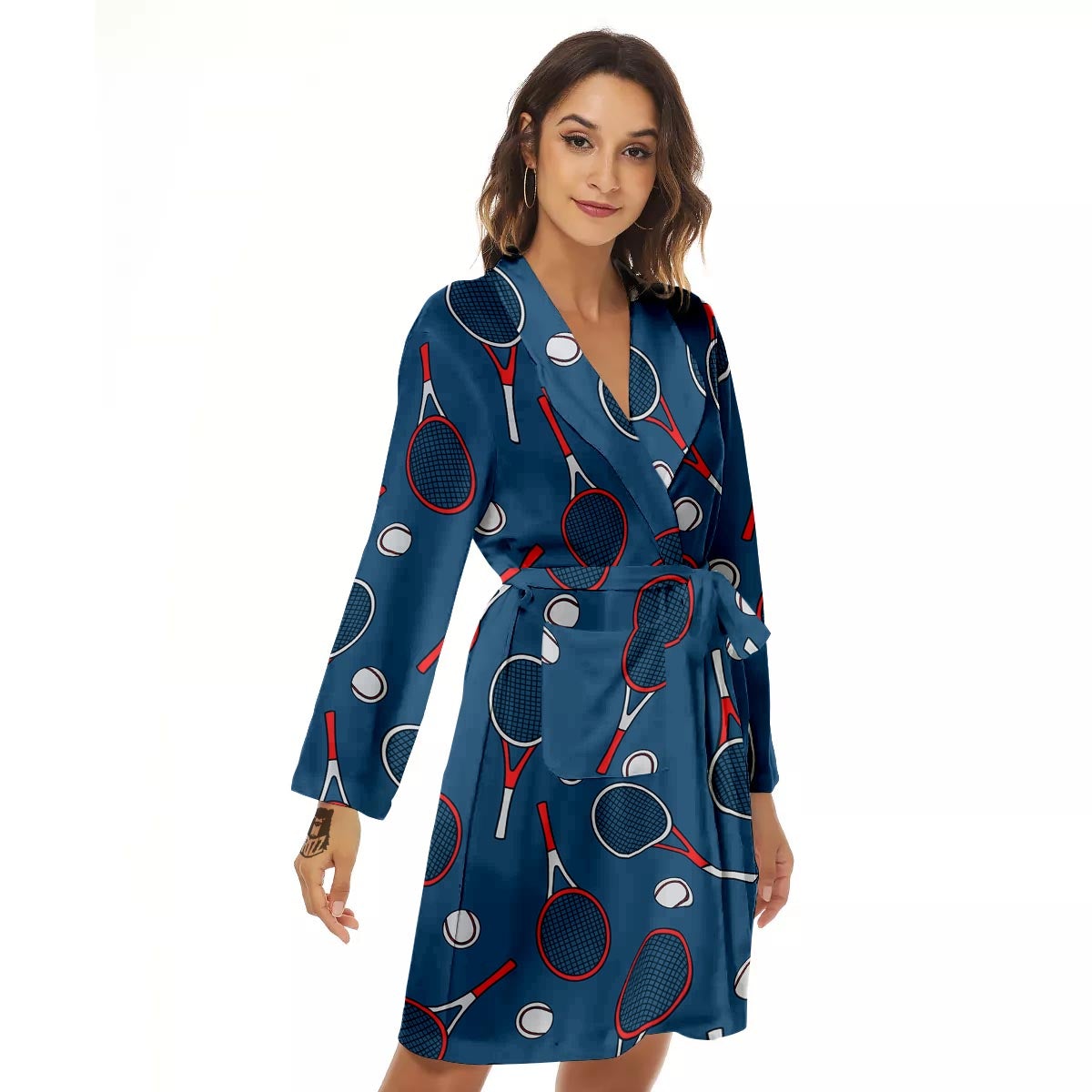 Theme Tennis Print Pattern Women's Robe-grizzshop